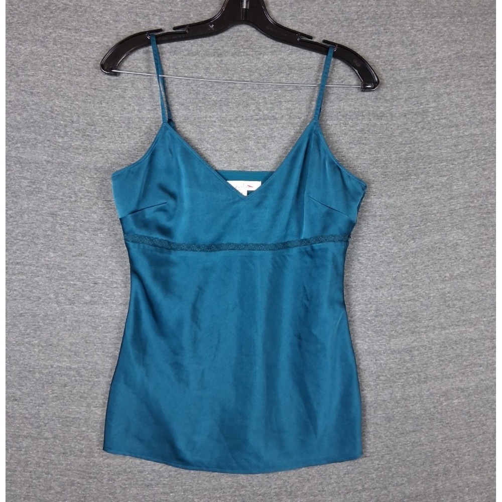VTG Caslon Womens Tank‎ S Blue Satin Lace Cami Feminine Dark Romantic Whimsigoth